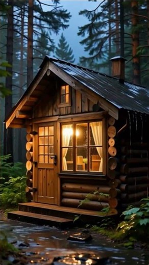 Heavy Rain at Forest Cabin 🌧️