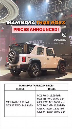 PRICES of Mahindra THAR ROXX revealed! #thar #tharroxx #mahindrathar #mahindra #shorts