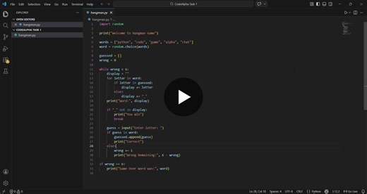 #codealpha #python #pythonprogramming #internship #hangmangame #learningbydoing #programmingjourney #studentdeveloper | Rakesh Cheemakurthy
