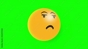 3D Emoji Animation with unamused expression emoji Icon on green screen, 4k
