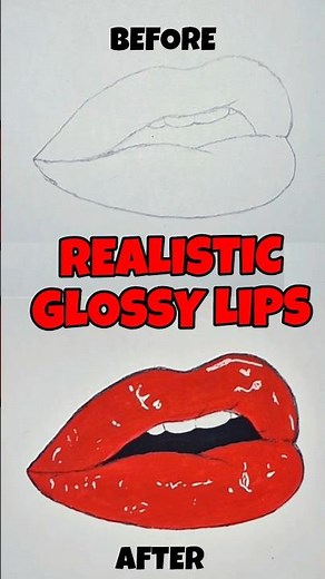 Drawing Realistic Glossy Lips FAST & EASY 👄✨ #shorts #hyperrealistic #lipstickdrawing #lipsdrawing