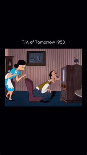 Lou on Instagram: "T.V. of Tomorrow 1953 Interesting Fact: This retro-futuristic cartoon imagined what television would look like in the far-off year of 2000, and some of its jokes accidentally predicted real tech. The short shows a family watching ultra-thin wall-mounted screens, remote controls, automatic program switching, and even personalized content channels. In the 1950s, TVs were bulky wooden boxes, so these ideas were wildly futuristic. The cartoon also pokes fun at nonstop advertising 