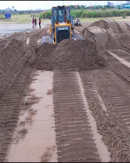 1.1K views · 30 reactions | New Challenges: Sand Filling Deep Land into Water with Shantui Bulldozer and Dump Trucks | Bulldozer Cambodia | Facebook