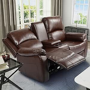 YITAHOME Loveseat Recliner, Manual Double Sofa Loveseat, Home Theater Seating with Storage Console, Double Recliner RV Sofa with Cup Holders and Side Pocket for Living Room