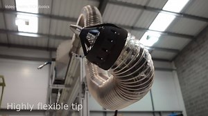 A highly flexible snake-arm robot which can perform essential tasks in areas beyond human reach. The arm has 225 degrees of cumulative bend and an independently controlled tip. A range of end effectors applicable to many different applications are available. These include cameras, lighting and high-pressure water-jet cleaning heads. The snake-arm robot can be sleeved, providing protection from harsh or contaminated environments, without restricting the robot’s motion. The snake-arm robot actuato