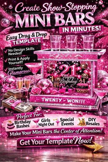 21st Birthday Mini Bar Wrap Template, Pink Glitter Party Decor (digital Download) - Etsy