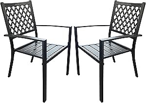 Metal Outdoor Patio Chairs Set of 2, Stackable Patio Dining Chairs, Wrought Iron Black Outdoor Chairs with Armrest for Garden,Deck, Backyard