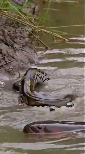 Reticulated python hunts electric eel, a tragic end