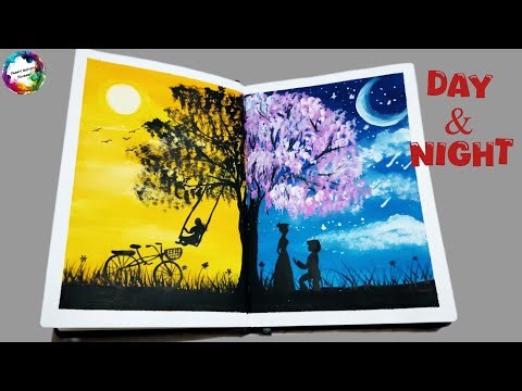 Day & Night painting | Two Sides of Nature Painting | Creative Art Journal Idea
