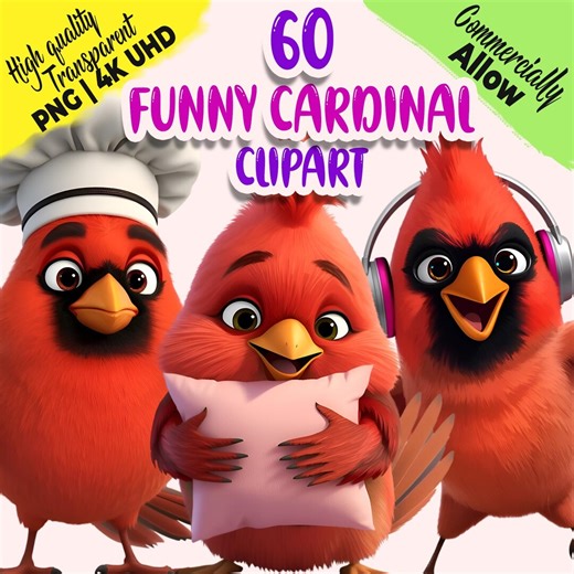 Funny Cardinal Clipart Bundle – 60 Red Bird Pngs (digital Download) - Etsy UK