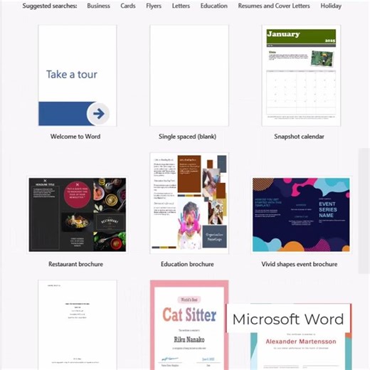 Microsoft Word Creating a New Blank Document and Document with Template