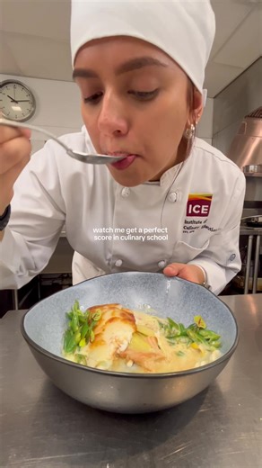 The best way to end off culinary school was a perfect score on my final from chef! #culinaryschool #cookingschool #culinarystudent #nyc #flounder