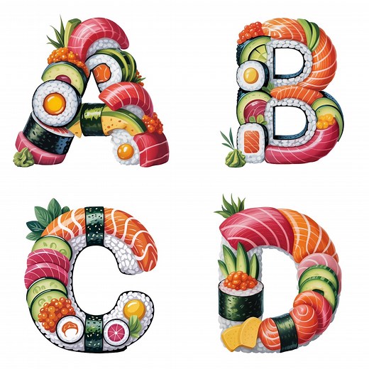 Sushi Alphabet Clipart: A-Z & 1-9 Kawaii Japanese Food Letters (300 DPI PNG Digital Download - Etsy Australia