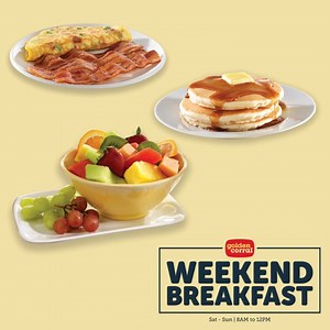 Introduce Golden Corral into your weekend routine with our endless breakfast buffet! We’ve got something for everyone to put that pep in your day’s first steps. Your head might be in a scramble after you see our breakfast meats, but don’t waffle on our baked goods! #TheOnlyOneforEveryone | Golden Corral Buffet & Grill