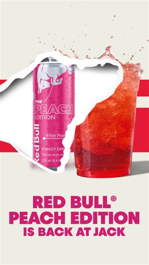 78K views · 174 reactions | It’s baaaaaack (for good)  Red Bull® Peach Edition—order now at Jack in the Box ⚡ | Jack in the Box | Facebook