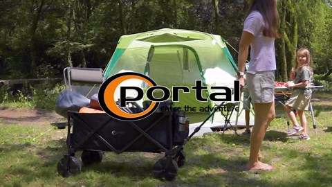 PORTAL Collapsible Folding Utility Beach Wagon Carts Heavy Duty with All Terrain Wheels for Outdoor, Camping, Garden, Shopping, Groceries, Foldable, Large Capacity, Portable, Black