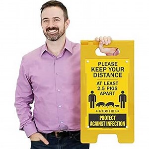 SmartSign Social Distancing Sign A-Frame, Keep Your Distance Sign - Funny 2.5 PIGS Apart Message | 25x12 Inches Double-Sided Portable Sign, For Factory/Store/Warehouse, Made in USA