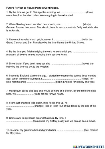 Future Perfect vs Future Perfect Continuous worksheet