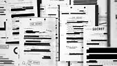 Various top secret documents memos and reports pass on screen with...