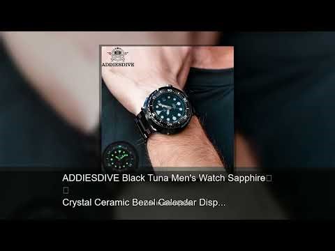 ADDIESDIVE Black Tuna Men's Watch Sapphire Crystal Ceramic Bezel Calendar Display Luminous Hand