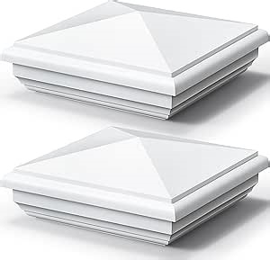 Sasylvia 2 Pcs 5 x 5 Inch Vinyl Fence Post Caps (Actual 5x5), White PVC England Style Cap Top Pyramid Square Waterproof UV Resistant Decorative Vinyl Fence Post Caps