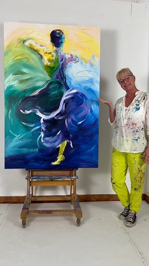 Good morning Long before the sketch hit the canvas, she flickered quietly in my mind – a pulse of yellow, a breath of blue, a whisper of green and a deep, secret purple waiting to be revealed. When the first brush touched the canvas, she awoke. Where is 'The twister' going to have its new home? Original painting, 100x150cm For interest send pm, thank you. 💛💚💜💙 | ArtByBettina