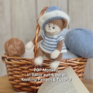 Knitting Monkey in Sailor Suit and Beret Pattern: Toy Tutorial (PDF Pattern) - Etsy Australia