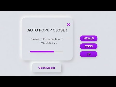 Modern Auto-Close Modal with Timer | HTML CSS JavaScript Animation Tutorial
