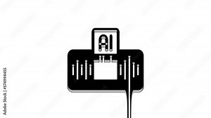 Black Artificial intelligence AI icon isolated on white background. Machine learning, cloud computing, automated support assistance and networks. 4K Video motion graphic animation