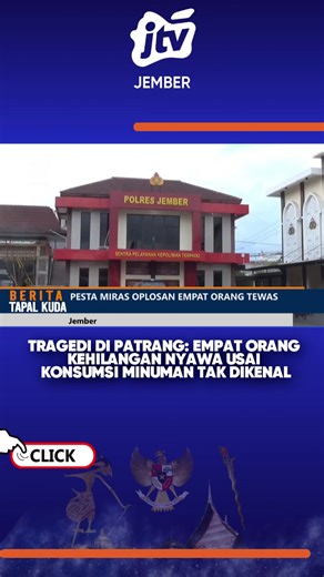 TRAGEDI DI PATRANG: Empat Orang Kehilangan Nyawa Usai Konsumsi Minuman Tak Dikenal JTV JEMBER - Tragedi Akhir Tahun di Jember! Sebuah peringatan keras bagi kita semua tentang bahaya zat terlarang. Empat orang, termasuk seorang perempuan, kehilangan nyawa secara beruntun setelah mengonsumsi minuman tidak dikenal di sebuah kedai di Kecamatan Patrang. Sementara itu, empat rekan lainnya kini sedang berjuang di ruang perawatan intensif. Pihak kepolisian telah mengamankan lokasi dan melakukan uji labo