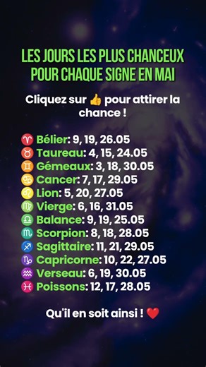 ✨ JOURS DE CHANCE en MAI #zodiaque #astrologie #horoscope #zodiarc #signesduzodiaque