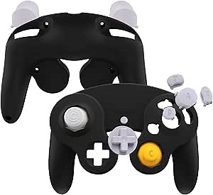 eXtremeRate Black Faceplate Backplate for Nintendo Gamecube Controller, Soft Touch Grip Replacement Housing Shell Cover with Buttons for Nintendo Gamecube Controller - Controller NOT Included