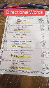 🔄Looking for activities that focus on directional words? Then this packet is for you!🤗Our Directional Words packet includes words like above, below, first, next, last, next to, in front, behind, in between as well as learning what corners are when it comes to shapes and puzzles!👍These are all detectional concepts we use daily in life and at school. Comment the word DIRECTION and I’ll send you the 🔗! #Schoolbasedoccupationaltherapy #coloringsheetsforkids #ot #cota #homeschoolingideas #pedsot 