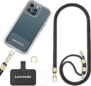 Phone Lanyard Universal Crossbody Cell Phone Strap Anti-Theft Adjustable Neck Lanyard for iPhone 17 Pro Max 2pcs Phone Patchs Tether Pads Midnight Black