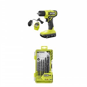 RYOBI ONE  18V Cordless 3/8 in. Drill/Driver Kit with 1.5 Ah Battery and Black Oxide Drill Bit Set (15-Piece) - The Home Depot