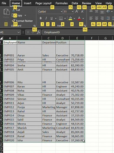 Excel Shortcut Keys to Adjust Row Height & Column Width (Alt + H + O + I, Alt + H + O + A) #excel