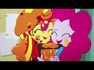 Sunset shimmer and pinkie pie laughing happily