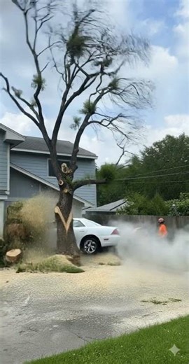 Tree removal gone wrong! 😑😱💀 The car destroyed the house! #shorts #fails #construction #tree #crazy