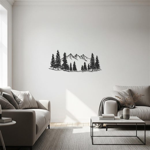 Mountain Metal Wall Art, Forest Tree Decor, Nature Wall Sculpture, Minimal Line Design, Landscape Metal Decor, Modern New Home Gift - Etsy
