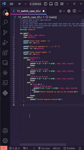 C LANGUAGE SWITCH CASE CALCULATION MAKE.