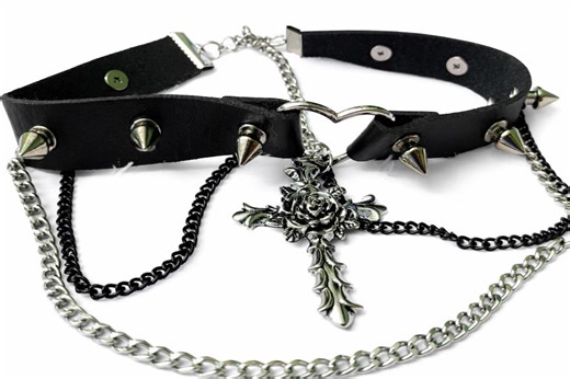 Goth Spiked Choker With Cross Pendant Alt Chain Necklace Punk Grunge Collar Y2K Goth Jewelry Edgy Aesthetic - Etsy