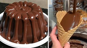 Chocolate shell cake and waffle cone overflow