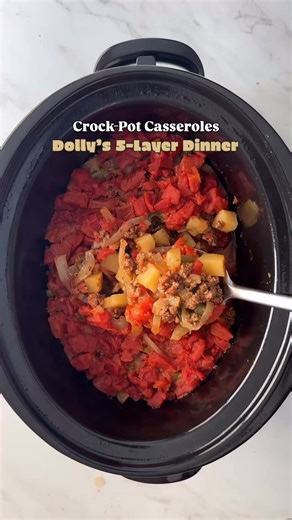 Crockpot Dolly’s 5-Layer Dinner Full recipe: https://fitslowcookerqueen.com/crockpot-dollys-5-layer-dinner/ | Shannon Epstein - Fit Slow Cooker Queen