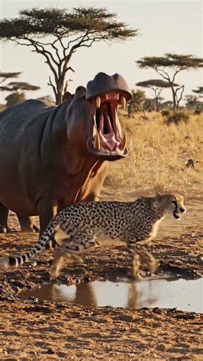 Hippo versus Chita fighting