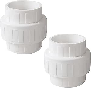 2 Pack 2" PVC Union Coupling Pipe Fitting (Socket x Socket), 2 inch PVC Slip Union Adapter Coupling Schedule 40, EPDM O-Ring, White SCH 40