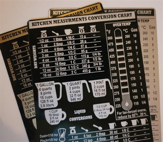 Kitchen Conversion Chart Fridge Magnet: Black and Silver (4x6 or 3x5) - Etsy