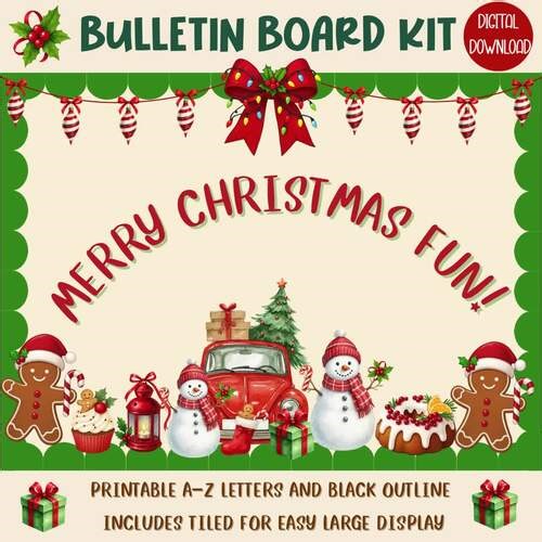 Merry Christmas Bulletin Board Kit: Classroom Decor, Winter Door Display, & Snow