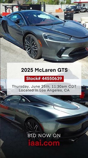 🚨Attention rebuilders! This one is for you! 🙌 Check out this 2025 McLaren GTS at iaai.com!