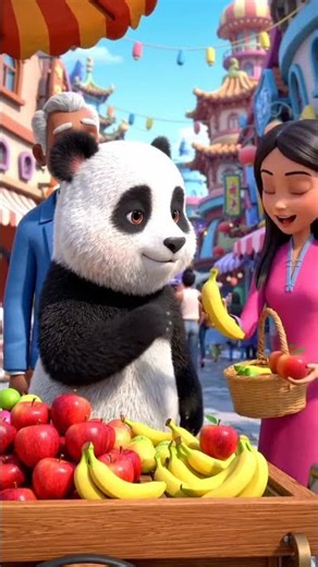 baby panda sell fruits in city 🐼👀#panda #city #ai #shortsfeed #babypanda