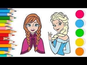 Coloring Elsa & Anna from Frozen ❄️👑 Fun & Easy Step by Step Art for Kids & Toddlers 🎨✨